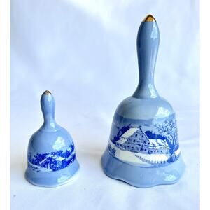 Vintage Currier and Ives Porcelain Blue Bells Homestead in Winter Holiday Cabin